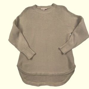 EUC Philosophy 100% Cotton Tan Beige High Low Knit Sweater Crew Neck Sweater Med